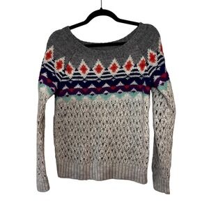American Eagle Y2K Sweater Womens M Fair Isle Open Knit Novelty Chunky Novelty